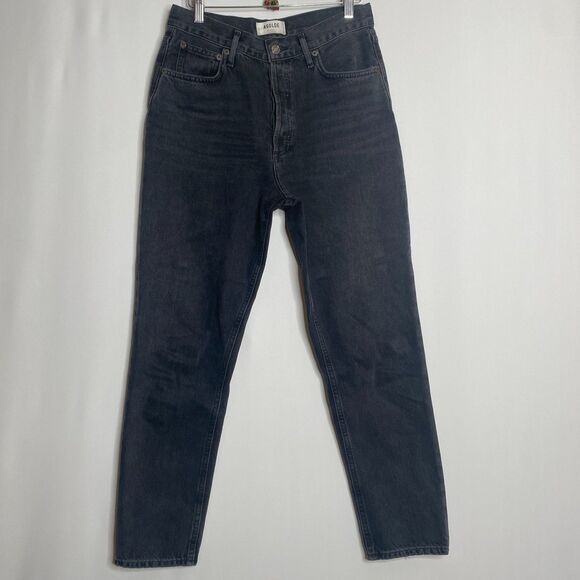 AGOLDE Fen Jeans Button Fly High Rise Relaxed Taper Shambles Black Size 27 - Picture 1 of 13
